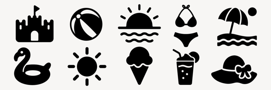 Summer icons beach essentials vector collection