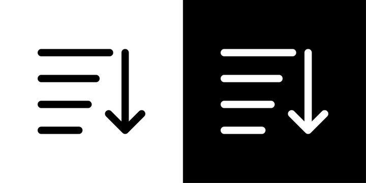 Sort descending arrow list icon set in solid and outline style. Perfect for data sorting, filter, ranking and list arrangement concepts.