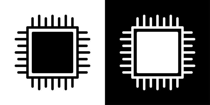 CPU processor chip icon set in solid and outline style. Perfect for technology, computer hardware, artificial intelligence and electronics concepts.
