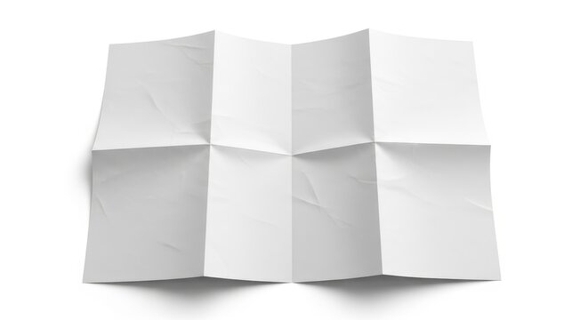 Crumpled and Folded White Paper Sheet with Eight Rectangular Sections Isolated on White Background