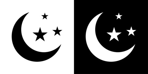 Crescent moon with stars night sky icon set in solid style. Perfect for night mode, Islamic symbol, Ramadan, sleep app and astronomy concepts. © Muhammad