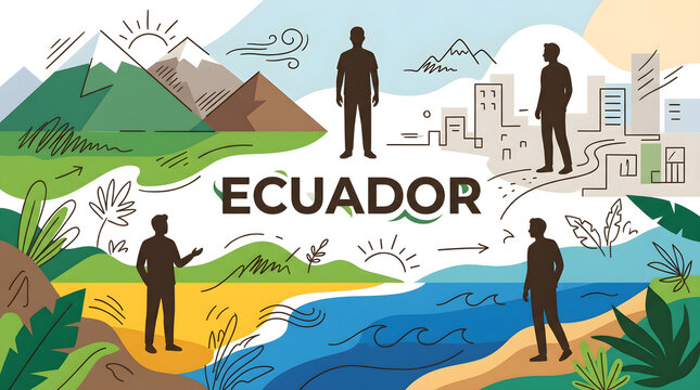 Ecuador travel concept vector banner with diverse landscapes