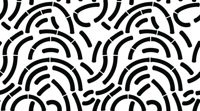 Black and white seamless pattern featuring hand drawn abstract arched lines and curved shapes in a minimalist style for textile or wallpaper
