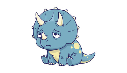 Sad little triceratops dinosaur cartoon with hand drawn dinosaur triceratops © MorsidaStock
