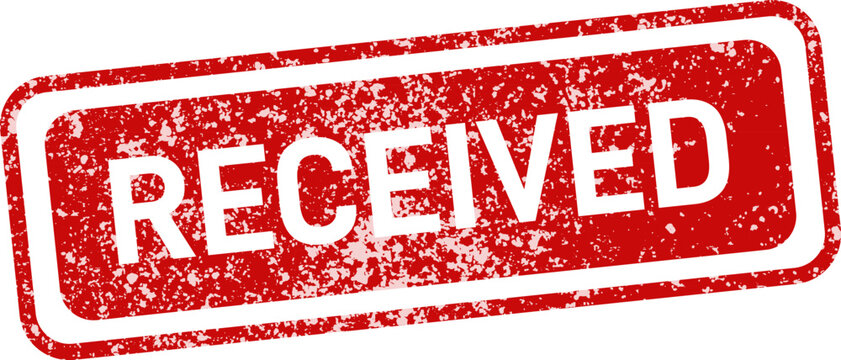 Distressed red rubber stamp graphic with 'received' text and star border isolated on white
