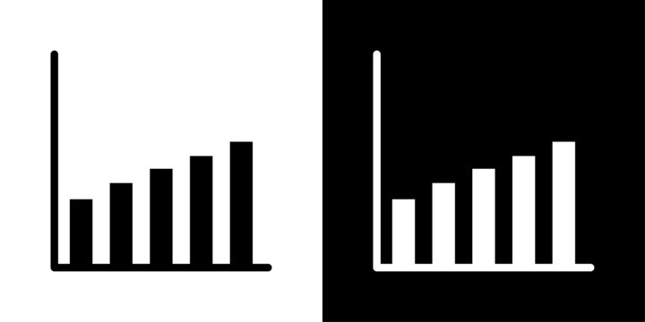 Bar chart icon set in solid style on black and white background. Perfect for business, finance and data analytics concepts.