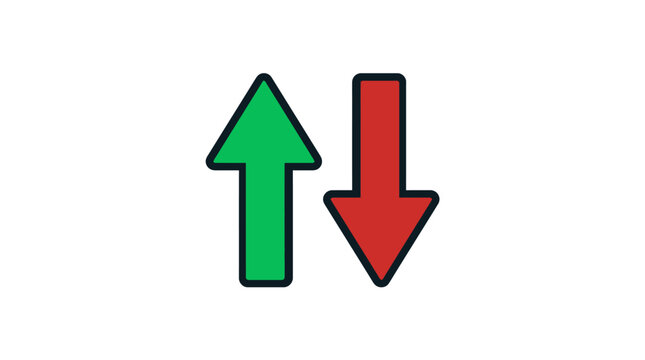 Up and down arrows flat icon with colored fill and black outline
