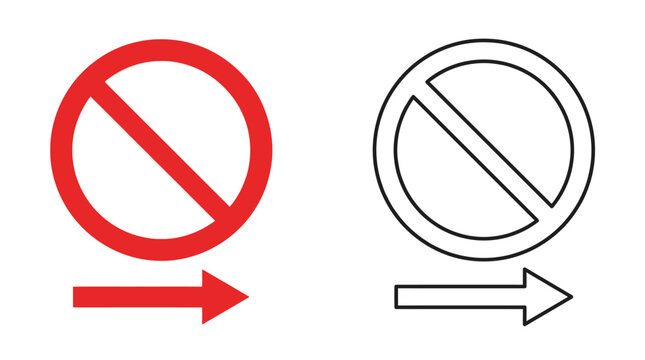Prohibited sign with arrow red and black line art illustration