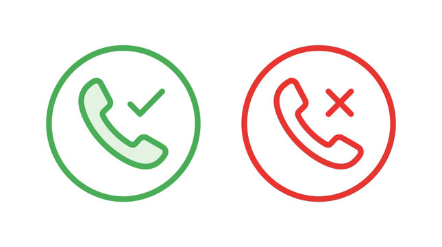Telephone handset icons with check and cross marks line style