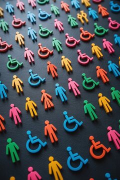 Colorful Diverse Inclusion People and Wheelchair Symbols on Dark Background for Diversity Equality