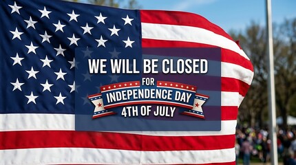Obraz premium American flag waving with independence day closure announcement for fourth of july celebration event