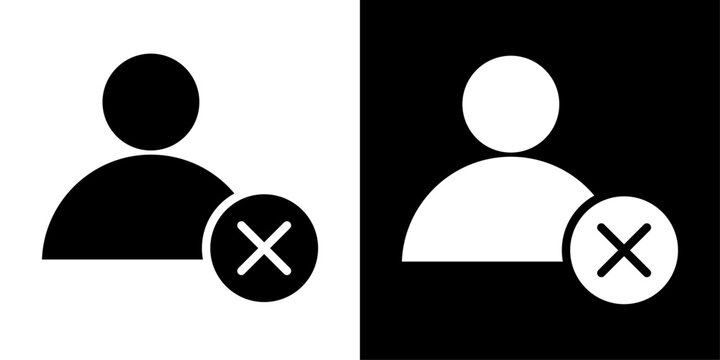 Remove user icon with profile and delete symbol in solid style representing account removal, user management and access control.