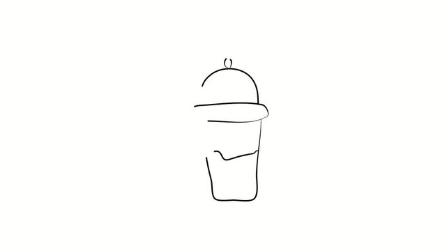 Glass, drink, container, liquid, soda. Contour drawing, silhouett animation. Continuous line. Isolated on white. Video 4k object illustration self-drawing. Object construction. Minimalist continuous l