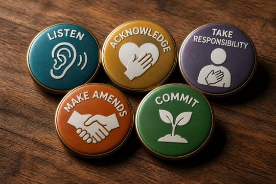 Recovery support tokens on a wooden table for accountability and personal growth