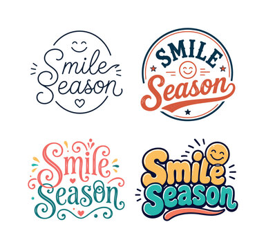 Smile Season. Set lettering. 4 harmonious lettering variations of the same emblematic concept, each with different artistic interpretation (Modern minimal monoline lettering, Retro vintage badge