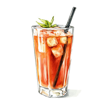 Thai Iced Tea, watercolor vector, clipart, isolated on a white background.
