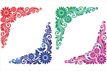 Obraz premium Set of four colorful floral corner ornaments isolated on white background
