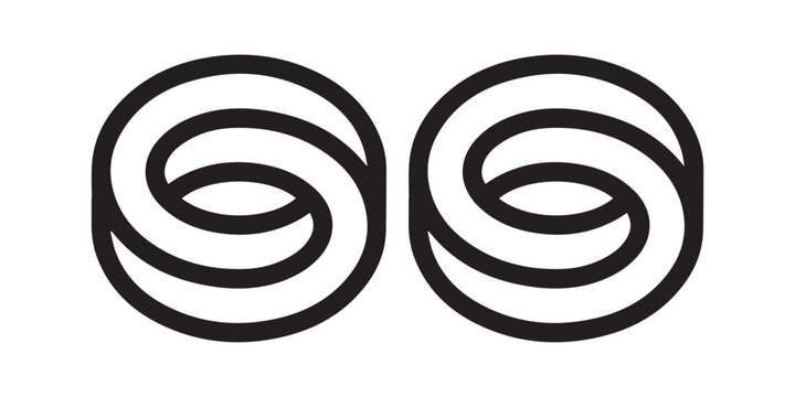 Minimalist abstract black and white logo design featuring two interlocking circular geometric shapes.