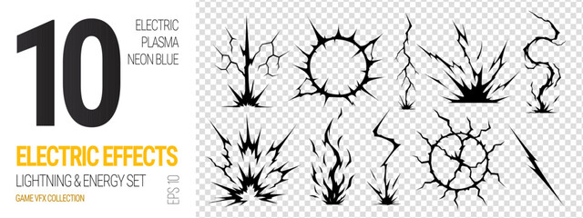 Fototapeta premium Anime light cartoon for energy thunder bolt and blue lightning effect. Background burst plasma for black electric 2d and sprite abstract manga. Thunder anime ball for energy sheet storm.