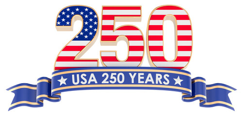 Naklejka na ściany i meble USA 250 years anniversary with patriotic ribbon. 3D rendering