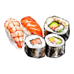 Sushi, watercolor drawing, vector isolated on a white background. © yalora