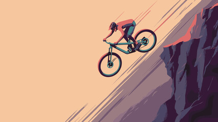 Cyclist Performing Jump on Mountain Bike on Steep Slope. © IIN