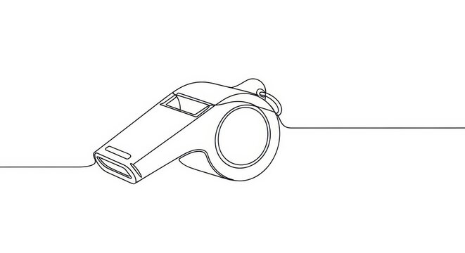 Minimalist Continuous Line Drawing of a Whistle for Sports Referee and Coaching Concepts
