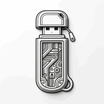 USB drive with exposed circuitry, data storage concept illustration