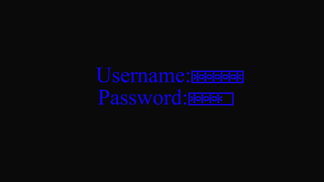 Login screen interface with username and password fields on a dark background for computer security and internet account access concept