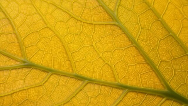 Close Up of a Golden Green Leaf Vein Network