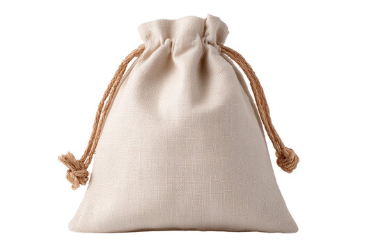 Beige drawstring bag small cotton pouch for jewelry, gifts, or party favors isolated on transparent background, Clipart png