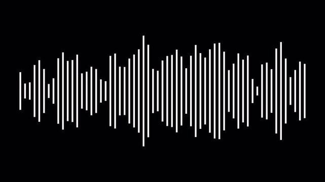 Audio wave visualization on a transparent background, digital sound wave and frequency level display, audio waveform spectrum animation, Audio Equalizer Background Animation in 4k.