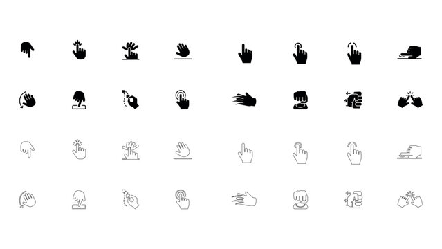 Collection of hand gesture icons pointer click tap swipe and pinch for touch screen interface vector illustration.