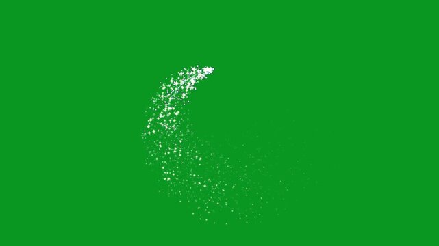Glitter star sparkle animation with magic line dust and pixie dust path, cartoon glitter with white stars and bokeh lights sparkle, magic sparkles circle shape stars on green screen 4K loop animation