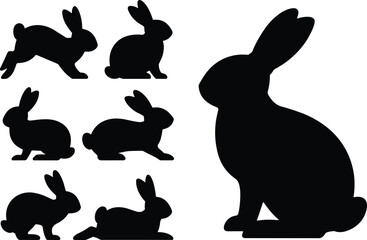 Obraz premium Set of black rabbit silhouette icons featuring bunnies in different poses for nature wildlife and Easter graphic design