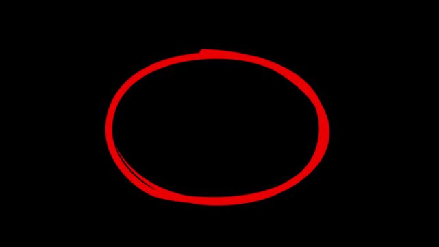 Hand-drawing oval frame circle animation black background, circle highlights with transparent background, Animated red circle drawn, marker pen style, Motion graphics of text marking concept