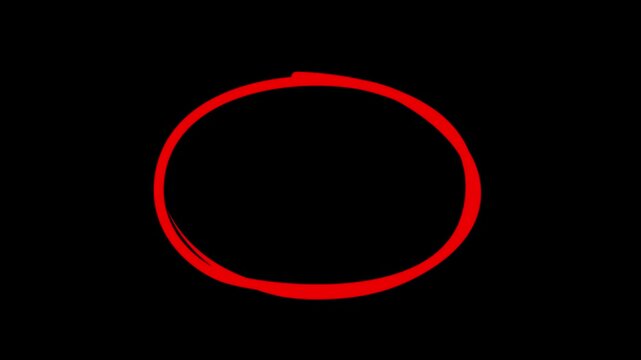Hand-drawing oval frame circle animation black background, circle highlights with transparent background, Animated red circle drawn, marker pen style, Motion graphics of text marking concept