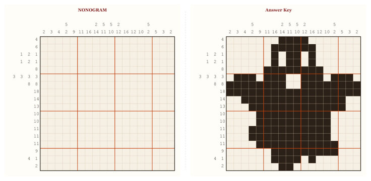 Nono puzzle with ghost image on grid for Halloween concept  