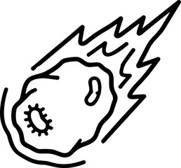 Doodle of a comet with fiery tail flying through space, black and white illustration © Sugar