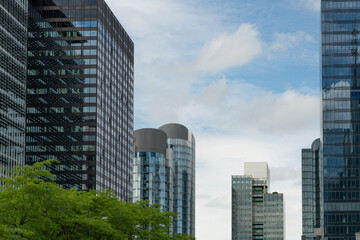 Obraz premium Brussels, Belgium. Modern office buildings with urban greenery in business district skyline