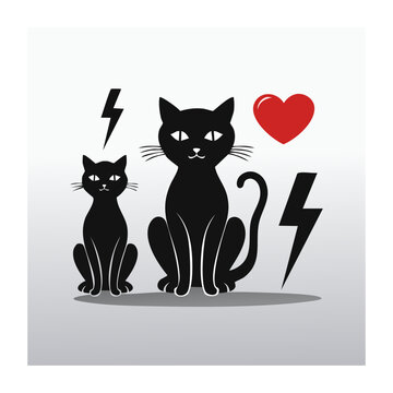 Black cat with heart and paw prints vector