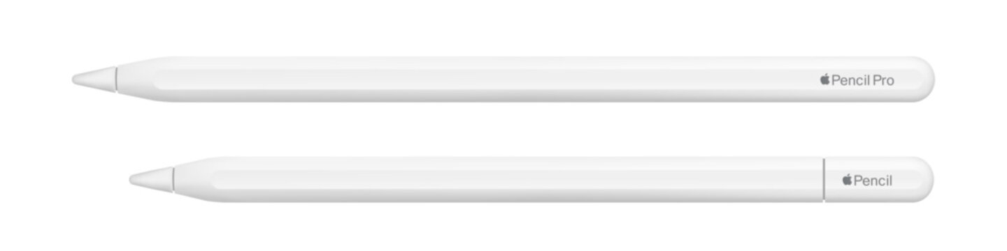 Photorealistic detailed Apple Apple Pencil and Pencil Pro USB-C mockup. Real dimentions. Front stylus view isolated on transparent background. Vector editorial png