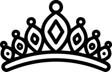 Elegant Black Tiara Outline Icon, Royal Crown Symbol, Vector Illustration © Sugar