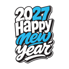 Obraz premium Script calligraphy 2027 happy new year blue and white design for winter holiday season.