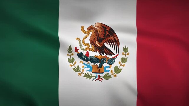 Mexican flag waving proudly, eagle on cactus with serpent, vibrant colors symbolizing heritage and unity.