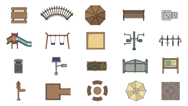 Public Park Top View Icon Set for Landscape Architecture, Urban Planning and Site Design
