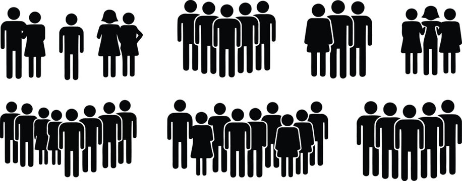 Diverse crowd group of people icon collection vector illustration.