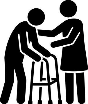 Elderly care assistance line icon