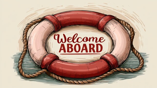Vintage style lifebuoy with Welcome Aboard text