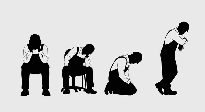 Sad man in different poses.